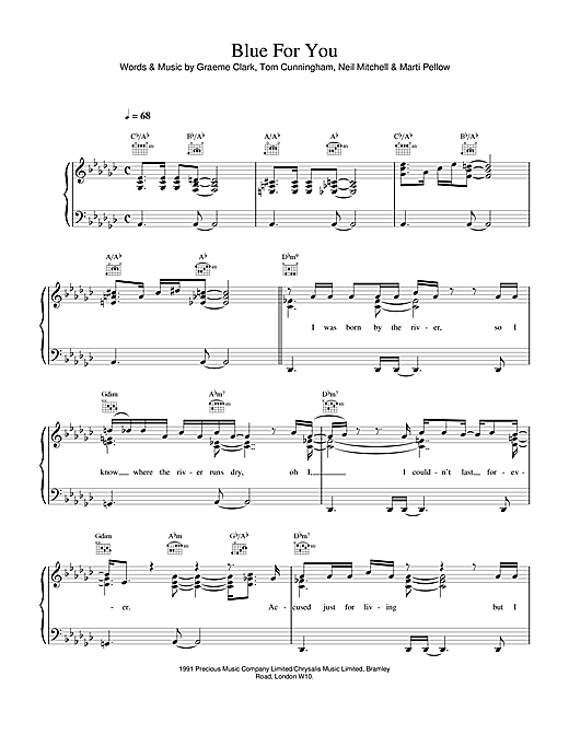 Preview Wet Wet Wet Blue For You Pop sheet music, notes and chords for Piano, Vocal & Guitar (Right-Hand Melody), SKU: 17673 sheet music, piano notes, chords, guitar tabs, score, transpose, transcribe, how to play, guide, download, learn, tutorial, progression, song, artist, awards, billboard, mtv, vh1, tour, single, album, release