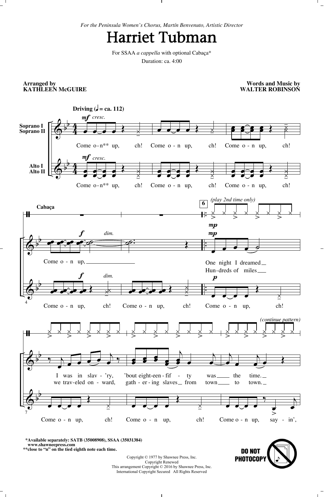 Preview Walter Robinson Harriet Tubman (arr. Kathleen McGuire) Concert sheet music, notes and chords for SSAA, SKU: 177639 sheet music, piano notes, chords, guitar tabs, score, transpose, transcribe, how to play, guide, download, learn, tutorial, progression, song, artist, awards, billboard, mtv, vh1, tour, single, album, release
