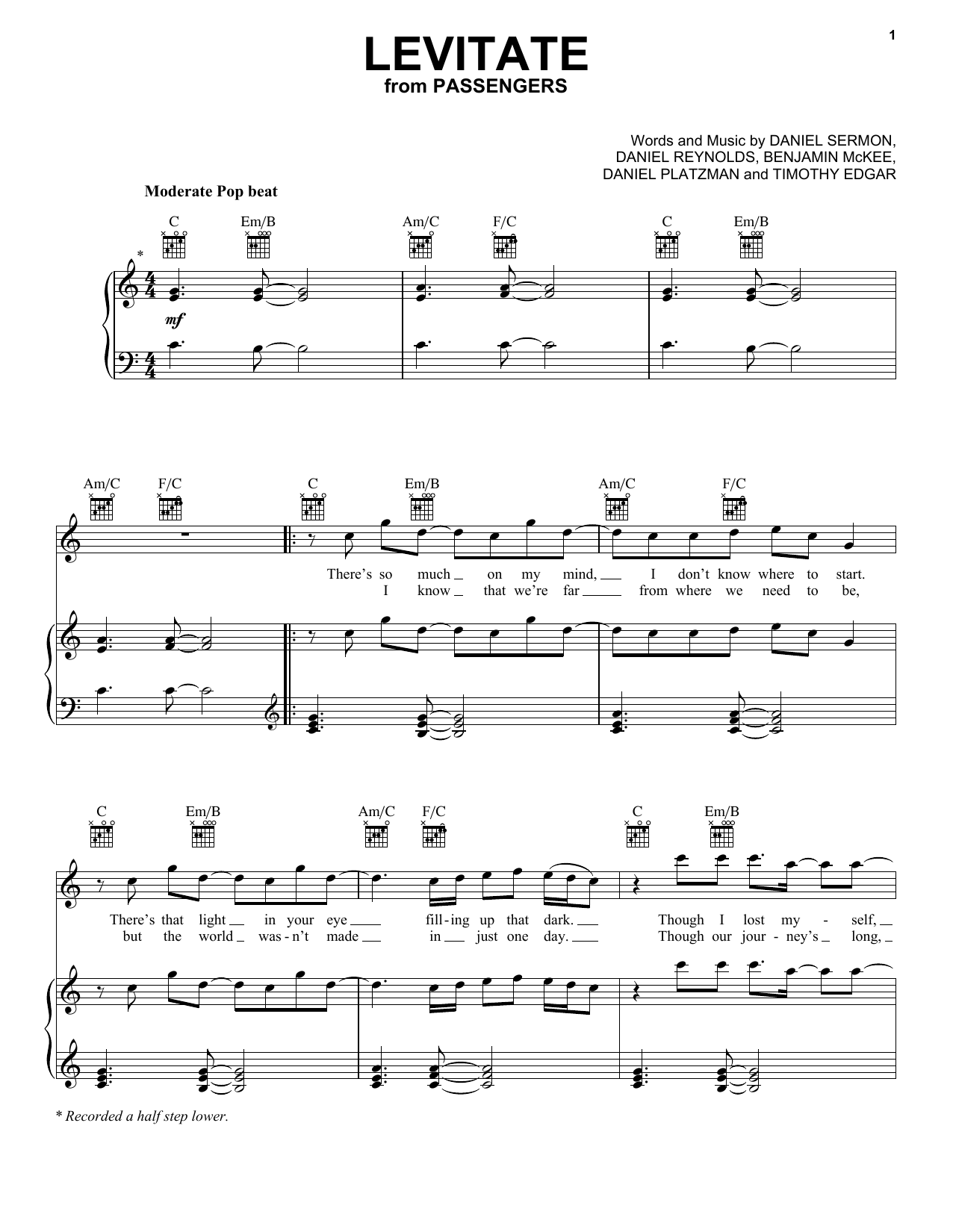 Preview Imagine Dragons Levitate Pop sheet music, notes and chords for Piano, Vocal & Guitar (Right-Hand Melody), SKU: 178459 sheet music, piano notes, chords, guitar tabs, score, transpose, transcribe, how to play, guide, download, learn, tutorial, progression, song, artist, awards, billboard, mtv, vh1, tour, single, album, release