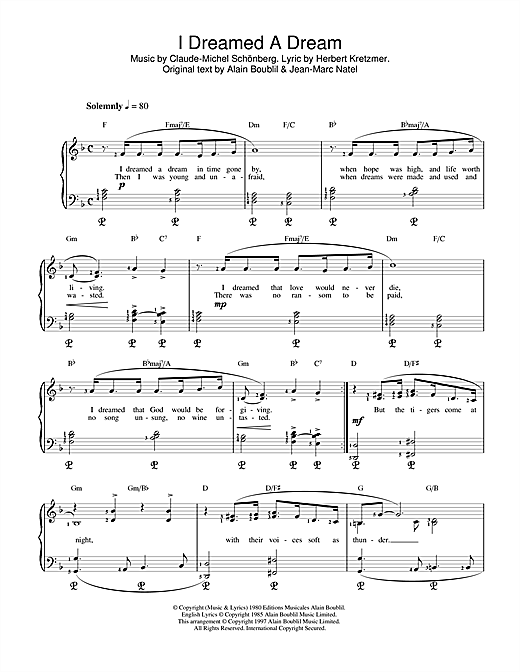 Preview Boublil and Schonberg I Dreamed A Dream (from Les Miserables) Classical sheet music, notes and chords for Piano, SKU: 17880 sheet music, piano notes, chords, guitar tabs, score, transpose, transcribe, how to play, guide, download, learn, tutorial, progression, song, artist, awards, billboard, mtv, vh1, tour, single, album, release