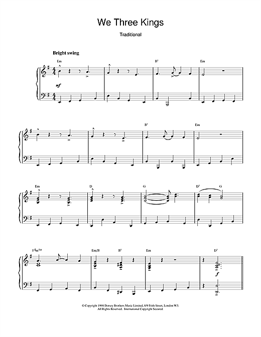 Preview Christmas Carol We Three Kings Of Orient Are (jazzy arrangement) Jazz sheet music, notes and chords for Piano, SKU: 17917 sheet music, piano notes, chords, guitar tabs, score, transpose, transcribe, how to play, guide, download, learn, tutorial, progression, song, artist, awards, billboard, mtv, vh1, tour, single, album, release