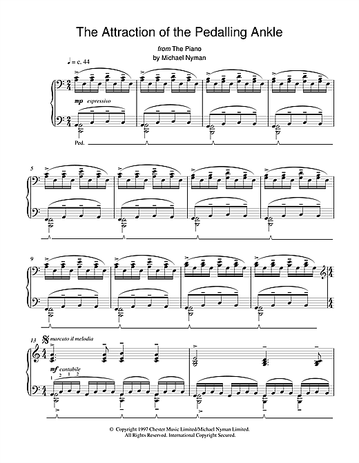 Preview Michael Nyman The Attraction of the Pedalling Ankle (from The Piano) Post-1900 sheet music, notes and chords for Piano, SKU: 17925 sheet music, piano notes, chords, guitar tabs, score, transpose, transcribe, how to play, guide, download, learn, tutorial, progression, song, artist, awards, billboard, mtv, vh1, tour, single, album, release