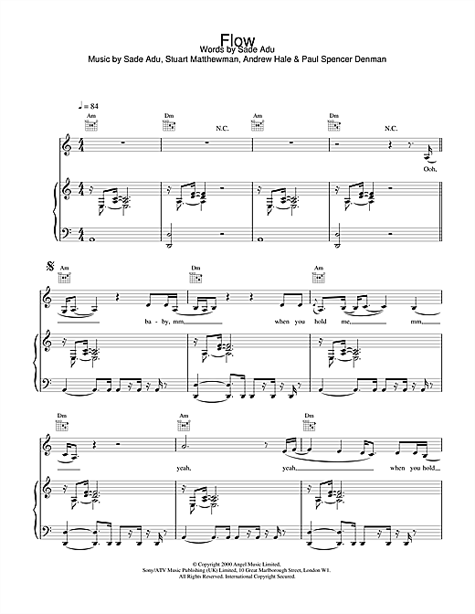 Preview Sade Flow Pop sheet music, notes and chords for Piano, Vocal & Guitar, SKU: 17930 sheet music, piano notes, chords, guitar tabs, score, transpose, transcribe, how to play, guide, download, learn, tutorial, progression, song, artist, awards, billboard, mtv, vh1, tour, single, album, release