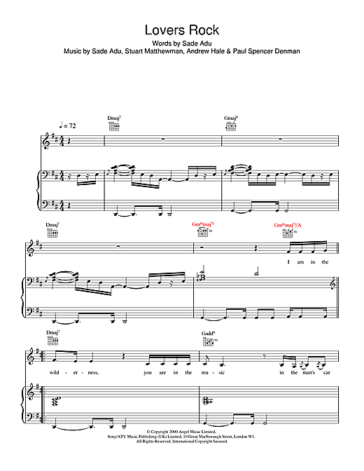Preview Sade Lovers Rock Pop sheet music, notes and chords for Piano, Vocal & Guitar, SKU: 17934 sheet music, piano notes, chords, guitar tabs, score, transpose, transcribe, how to play, guide, download, learn, tutorial, progression, song, artist, awards, billboard, mtv, vh1, tour, single, album, release
