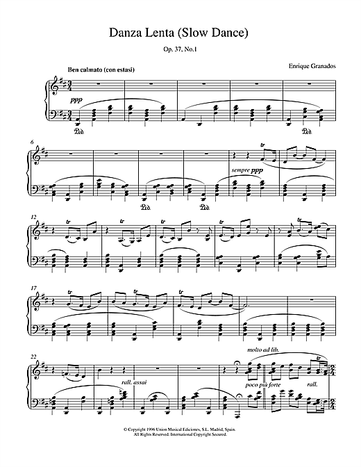 Preview Granados Danza Lenta Op37 No1 Post-1900 sheet music, notes and chords for Piano, SKU: 17939 sheet music, piano notes, chords, guitar tabs, score, transpose, transcribe, how to play, guide, download, learn, tutorial, progression, song, artist, awards, billboard, mtv, vh1, tour, single, album, release