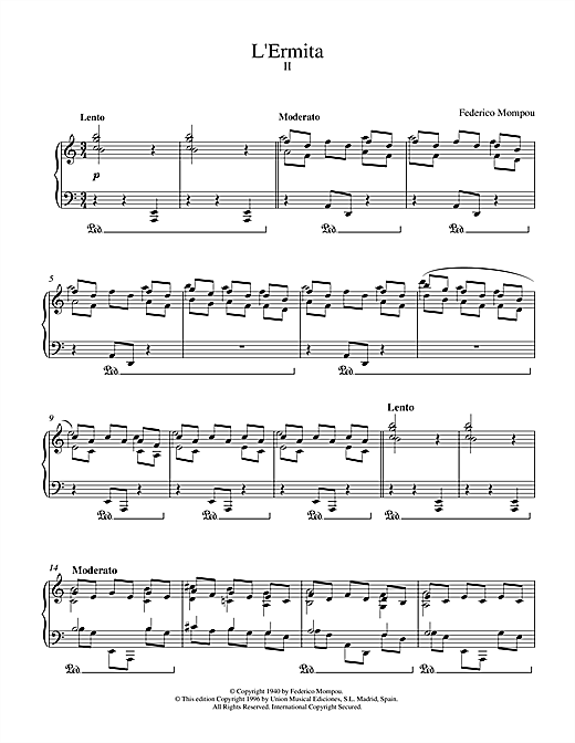 Preview Mompou L'ermita Post-1900 sheet music, notes and chords for Piano, SKU: 17943 sheet music, piano notes, chords, guitar tabs, score, transpose, transcribe, how to play, guide, download, learn, tutorial, progression, song, artist, awards, billboard, mtv, vh1, tour, single, album, release