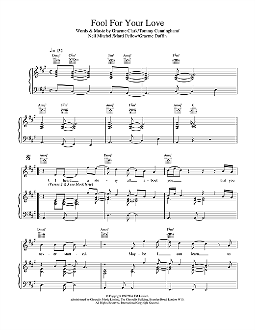 Preview Wet Wet Wet Fool For Your Love Pop sheet music, notes and chords for Piano, Vocal & Guitar (Right-Hand Melody), SKU: 17996 sheet music, piano notes, chords, guitar tabs, score, transpose, transcribe, how to play, guide, download, learn, tutorial, progression, song, artist, awards, billboard, mtv, vh1, tour, single, album, release