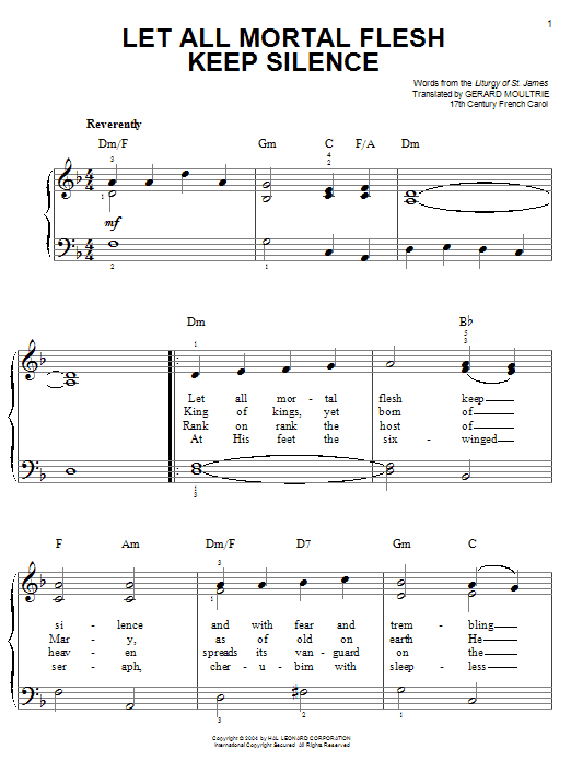 Traditional Carol Let All Mortal Flesh Keep Silence sheet music notes and chords. Download Printable PDF.