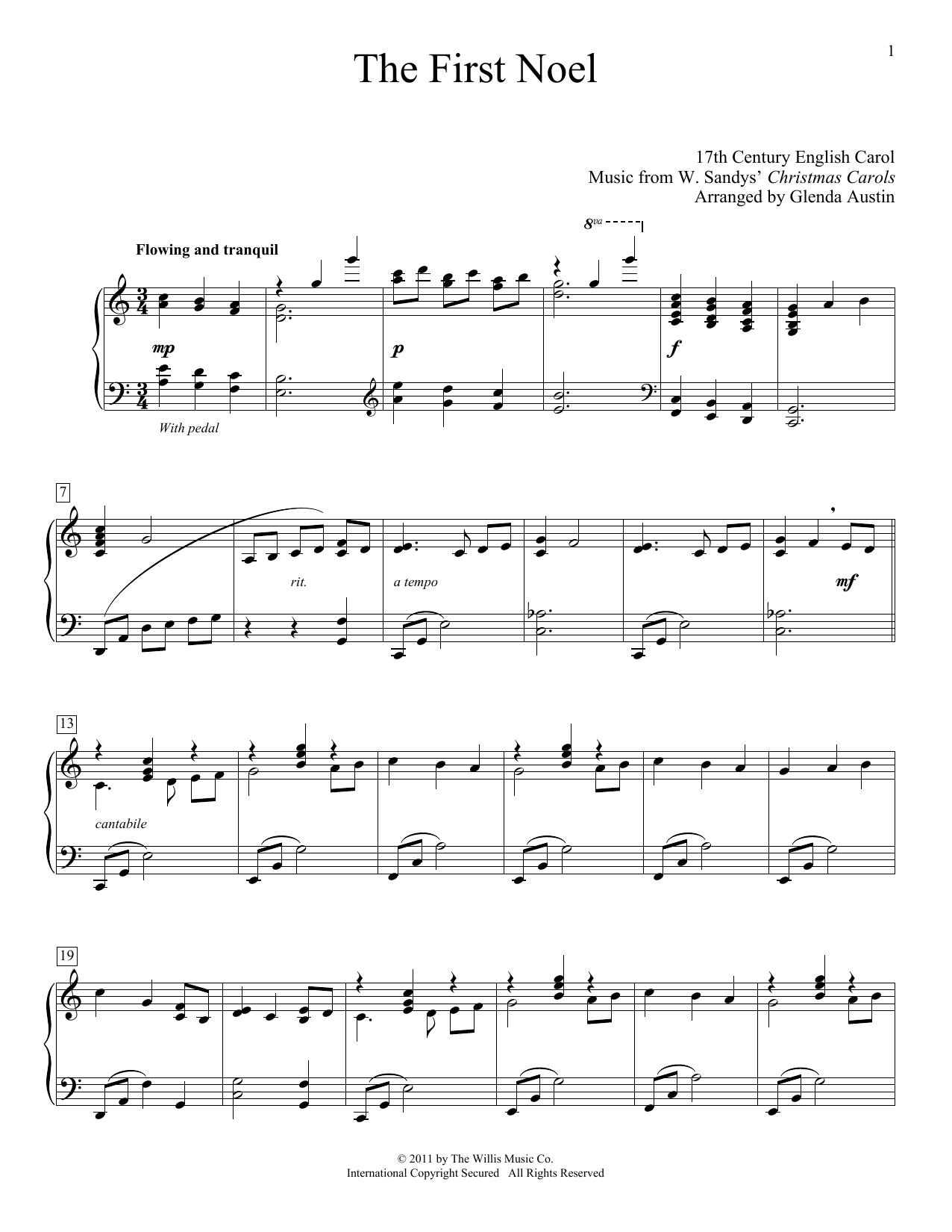 Learn to play 17th Century English Carol The First Noel (arr. Glenda Austin) sheet music for Piano Solo in minutes. 17th Century English Carol The First Noel (arr. Glenda Austin) sheet music notes and chords. Download Printable PDF.