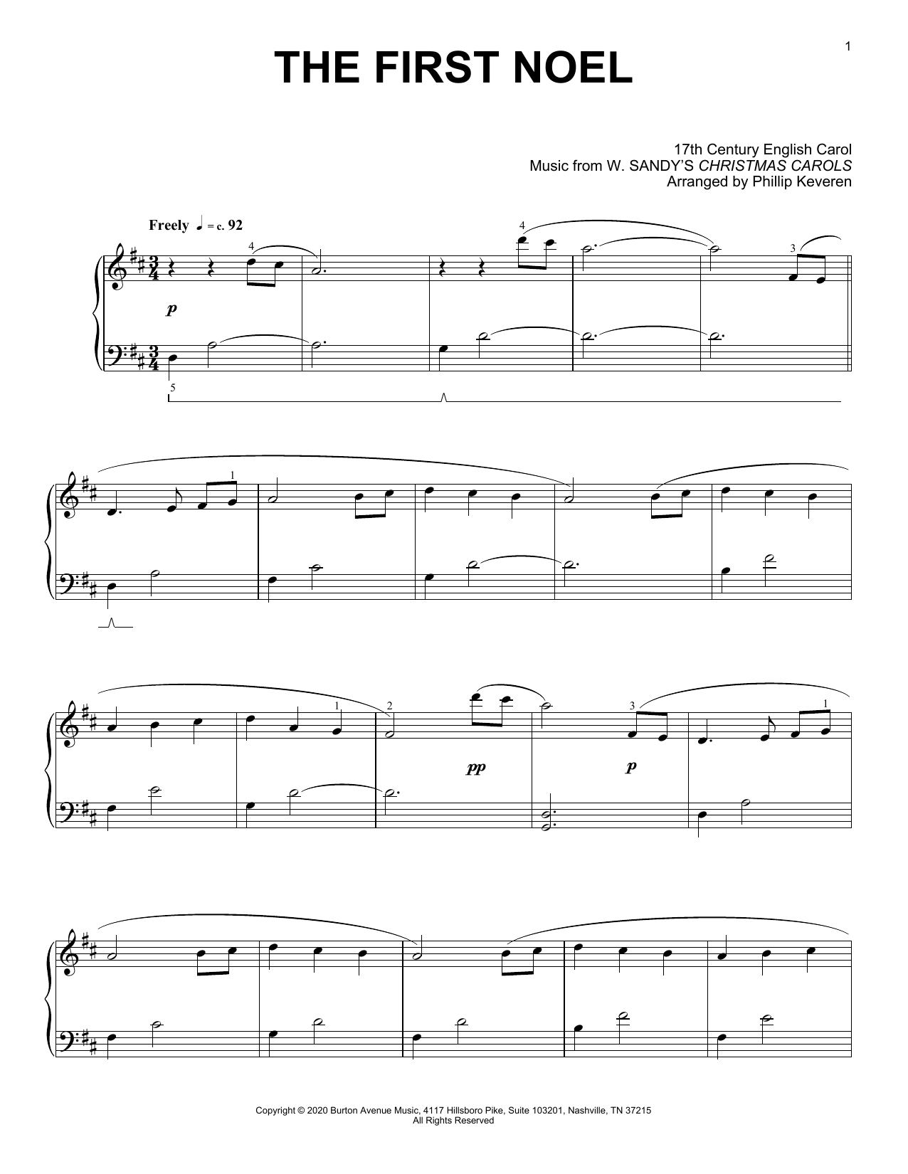 17th Century English Carol The First Noel (arr. Phillip Keveren) sheet music notes and chords. Download Printable PDF.