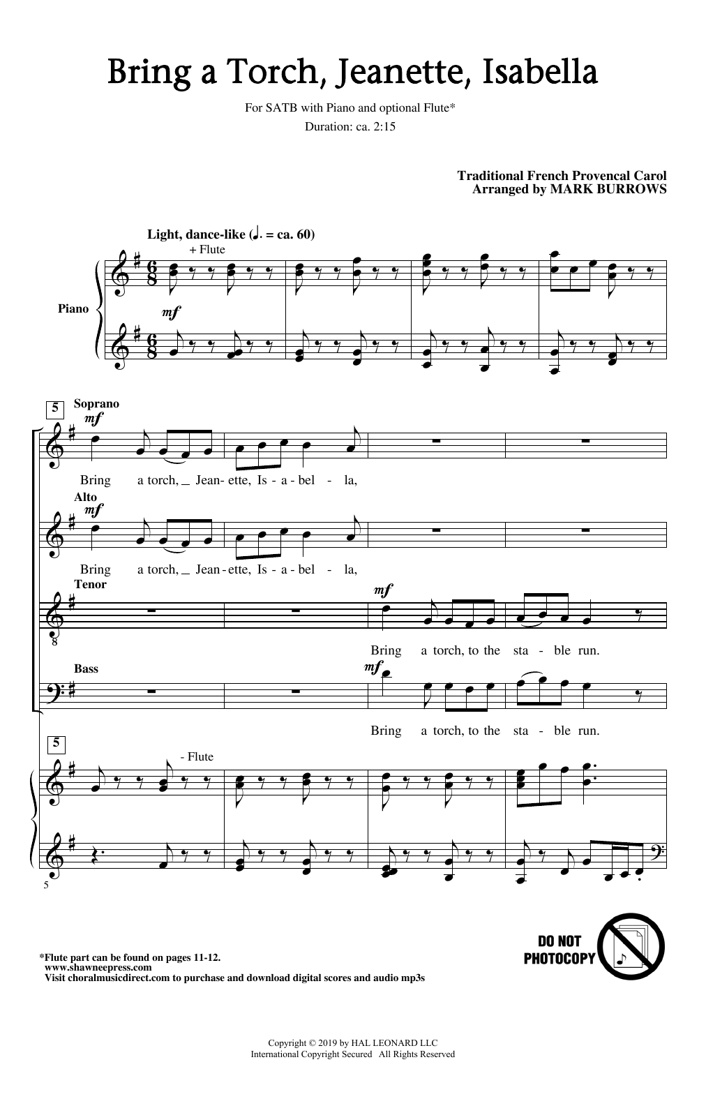17th Century French Carol Bring A Torch, Jeanette, Isabella (arr. Mark Burrows) sheet music notes and chords. Download Printable PDF.