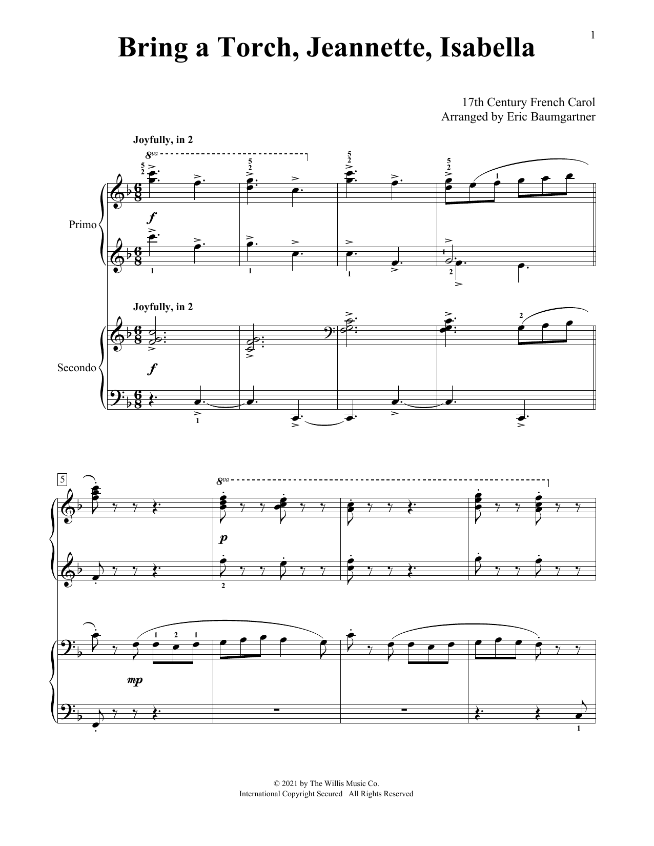 17th Century French Carol Bring A Torch, Jeannette, Isabella (arr. Eric Baumgartner) sheet music notes and chords. Download Printable PDF.