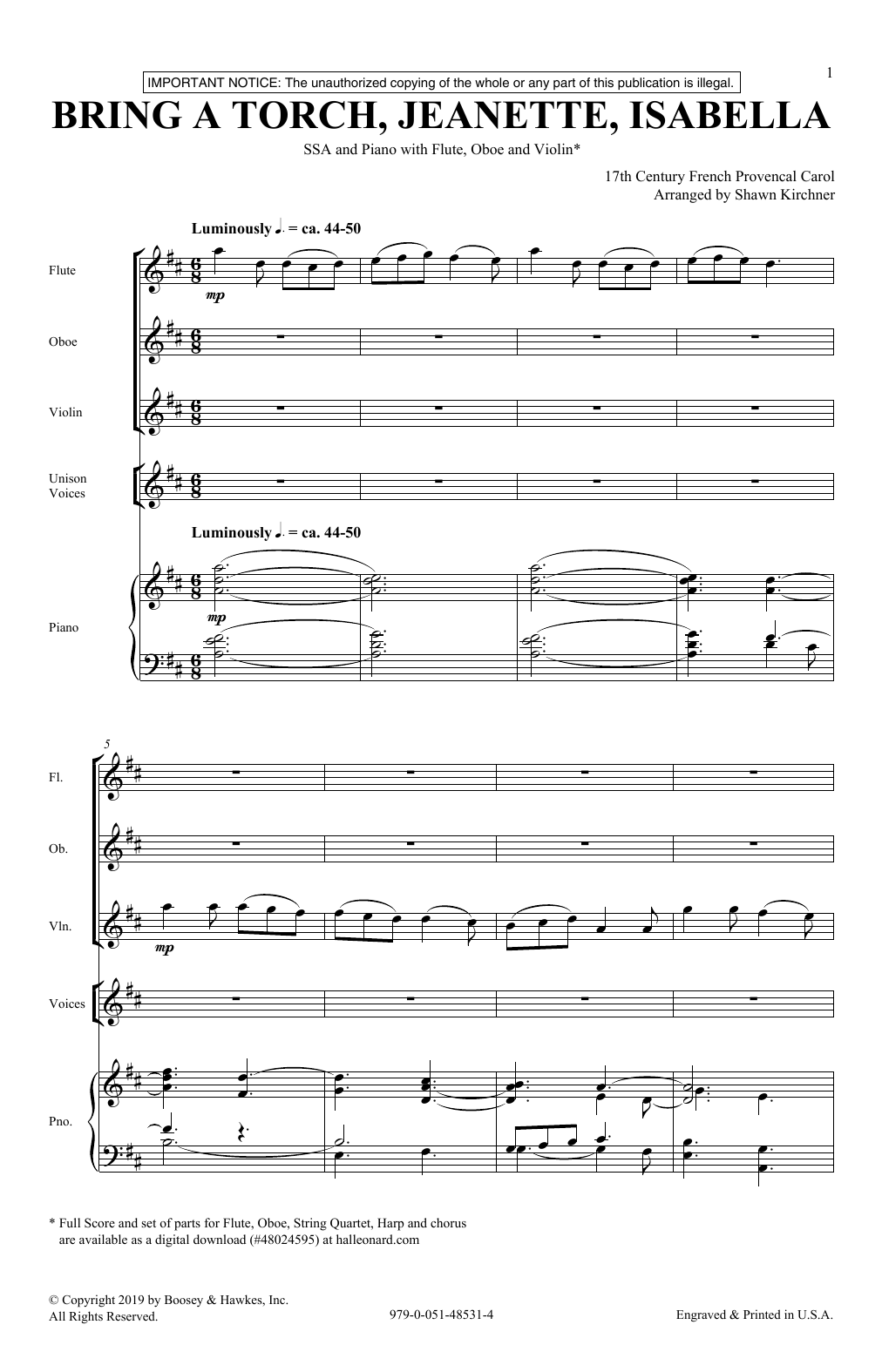 Learn to play 17th Century French Provencal Bring A Torch, Jeannette, Isabella (arr. Shawn Kirchner) sheet music for SSA Choir in minutes. Price: 3.9900$ 17th Century French Provencal Bring A Torch, Jeannette, Isabella (arr. Shawn Kirchner) sheet music notes and chords arranged for SSA Choir