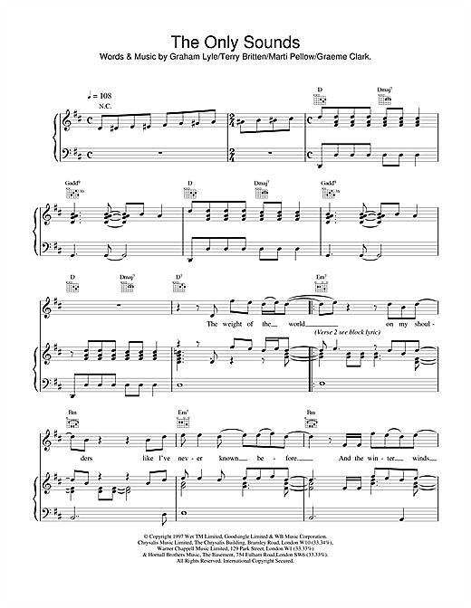 Preview Wet Wet Wet The Only Sounds Pop sheet music, notes and chords for Piano, Vocal & Guitar (Right-Hand Melody), SKU: 18004 sheet music, piano notes, chords, guitar tabs, score, transpose, transcribe, how to play, guide, download, learn, tutorial, progression, song, artist, awards, billboard, mtv, vh1, tour, single, album, release