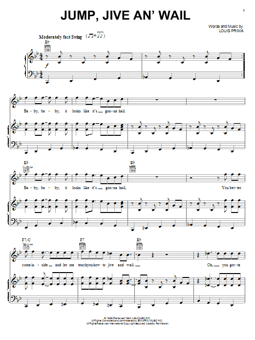 Preview The Brian Setzer Orchestra Jump, Jive An' Wail Pop sheet music, notes and chords for Piano, Vocal & Guitar (Right-Hand Melody), SKU: 18029 sheet music, piano notes, chords, guitar tabs, score, transpose, transcribe, how to play, guide, download, learn, tutorial, progression, song, artist, awards, billboard, mtv, vh1, tour, single, album, release