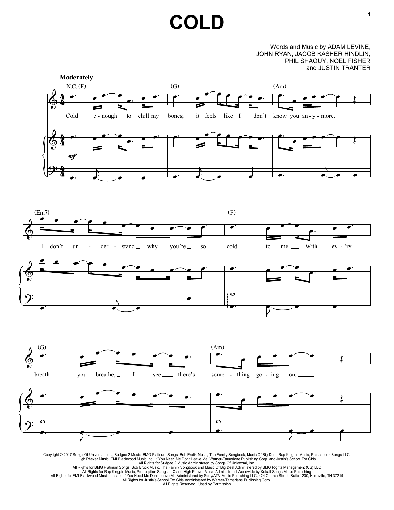Preview Maroon 5 Cold Pop sheet music, notes and chords for Piano, Vocal & Guitar (Right-Hand Melody), SKU: 180743 sheet music, piano notes, chords, guitar tabs, score, transpose, transcribe, how to play, guide, download, learn, tutorial, progression, song, artist, awards, billboard, mtv, vh1, tour, single, album, release