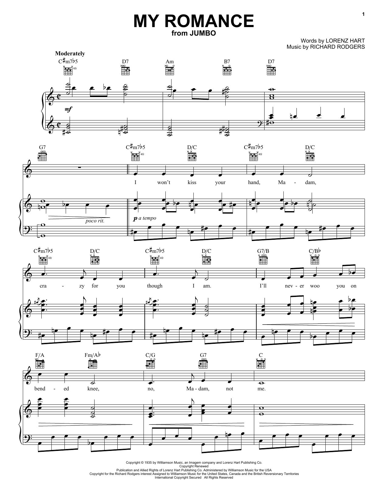 Preview Rodgers & Hart My Romance Jazz sheet music, notes and chords for Piano, Vocal & Guitar (Right-Hand Melody), SKU: 18082 sheet music, piano notes, chords, guitar tabs, score, transpose, transcribe, how to play, guide, download, learn, tutorial, progression, song, artist, awards, billboard, mtv, vh1, tour, single, album, release