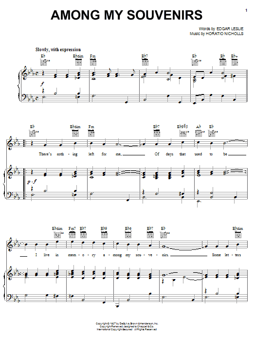 Preview Connie Francis Among My Souvenirs Jazz sheet music, notes and chords for Piano, Vocal & Guitar (Right-Hand Melody), SKU: 18097 sheet music, piano notes, chords, guitar tabs, score, transpose, transcribe, how to play, guide, download, learn, tutorial, progression, song, artist, awards, billboard, mtv, vh1, tour, single, album, release