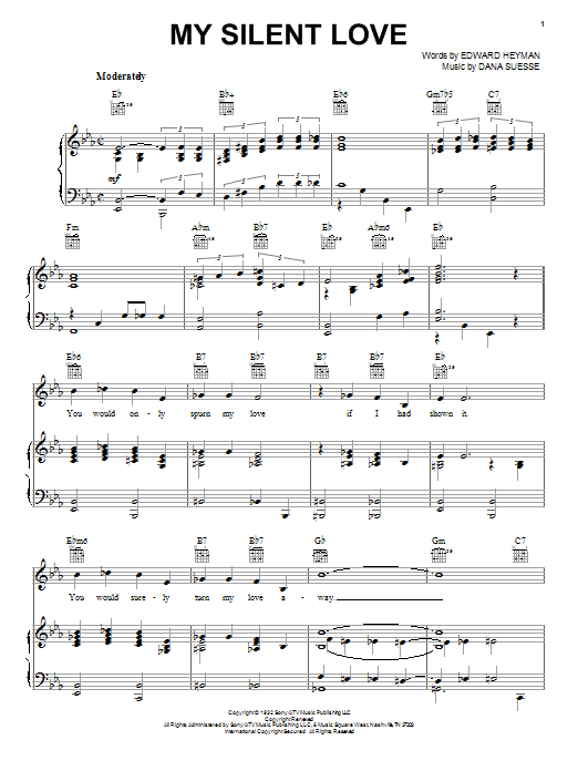 Preview Edward Heyman My Silent Love Pop sheet music, notes and chords for Piano, Vocal & Guitar (Right-Hand Melody), SKU: 18106 sheet music, piano notes, chords, guitar tabs, score, transpose, transcribe, how to play, guide, download, learn, tutorial, progression, song, artist, awards, billboard, mtv, vh1, tour, single, album, release