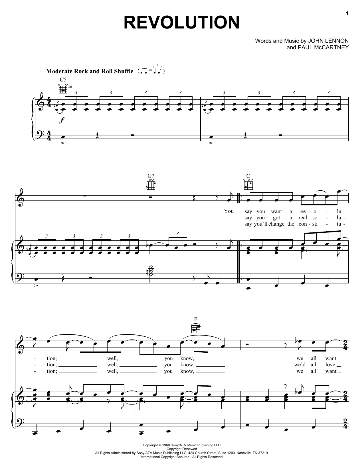 Preview The Beatles Revolution Pop sheet music, notes and chords for Piano, Vocal & Guitar (Right-Hand Melody), SKU: 18113 sheet music, piano notes, chords, guitar tabs, score, transpose, transcribe, how to play, guide, download, learn, tutorial, progression, song, artist, awards, billboard, mtv, vh1, tour, single, album, release