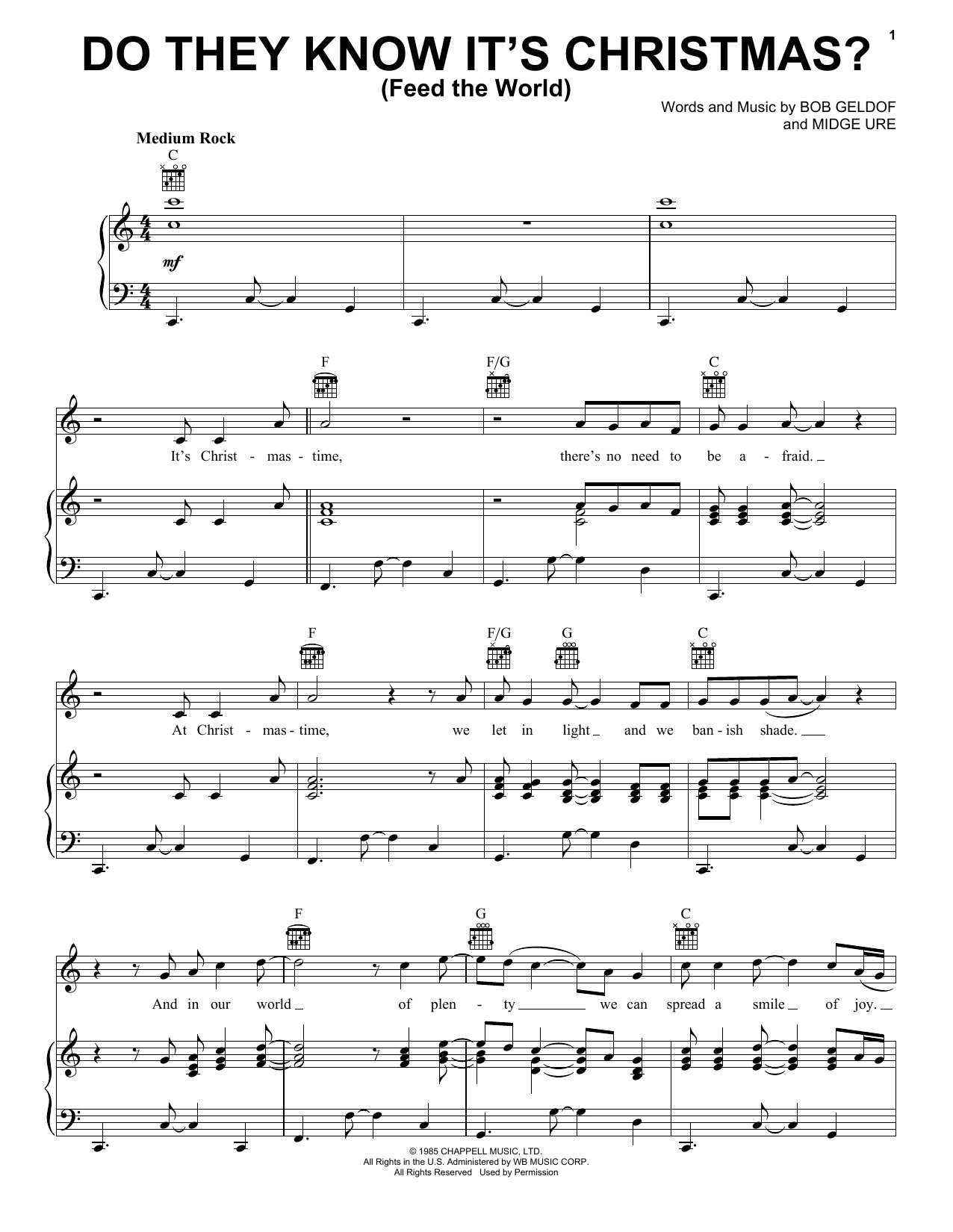 Preview Band Aid Do They Know It's Christmas? Pop sheet music, notes and chords for Piano, Vocal & Guitar (Right-Hand Melody), SKU: 18115 sheet music, piano notes, chords, guitar tabs, score, transpose, transcribe, how to play, guide, download, learn, tutorial, progression, song, artist, awards, billboard, mtv, vh1, tour, single, album, release