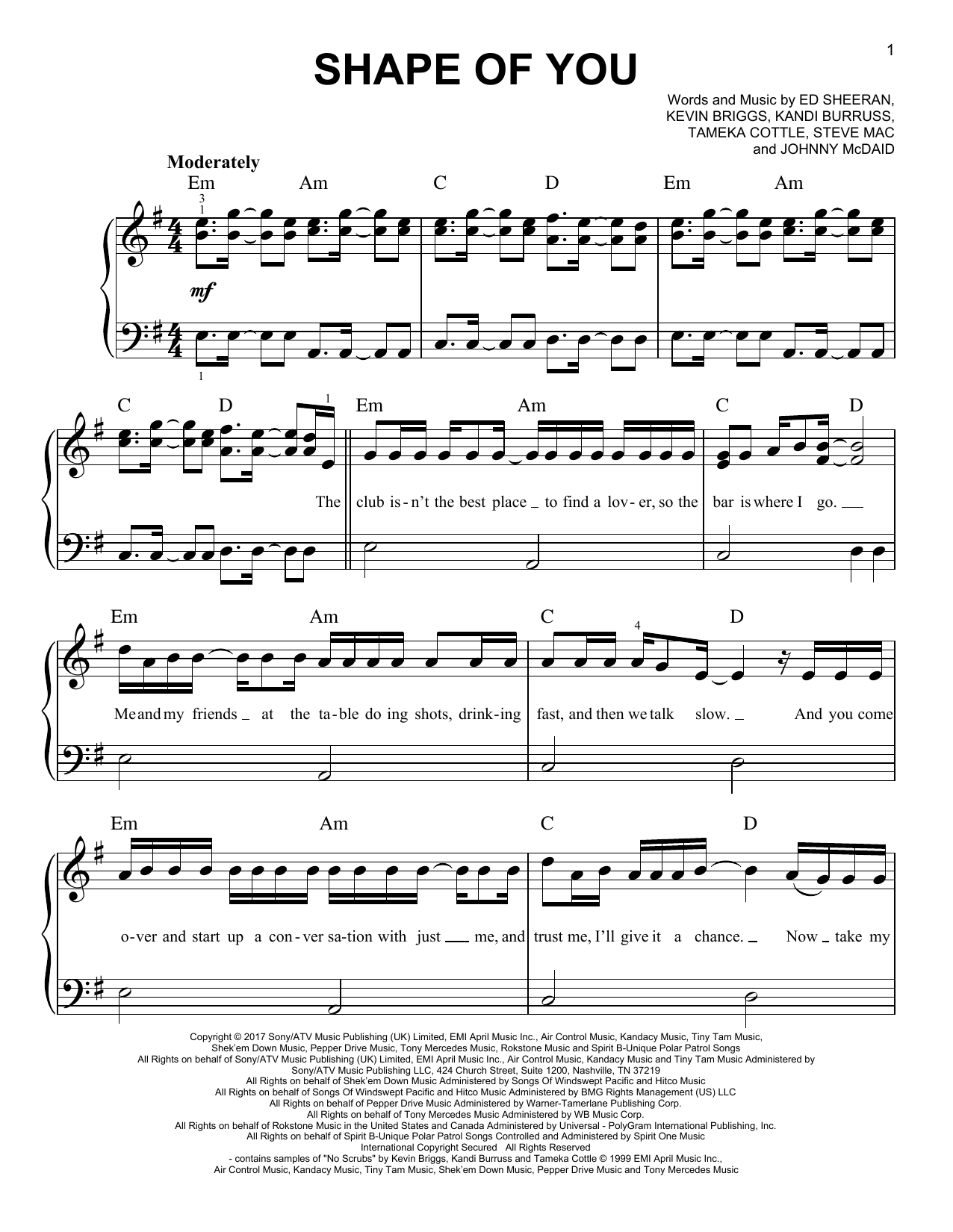 Preview Ed Sheeran Shape Of You Rock sheet music, notes and chords for Easy Piano, SKU: 181184 sheet music, piano notes, chords, guitar tabs, score, transpose, transcribe, how to play, guide, download, learn, tutorial, progression, song, artist, awards, billboard, mtv, vh1, tour, single, album, release