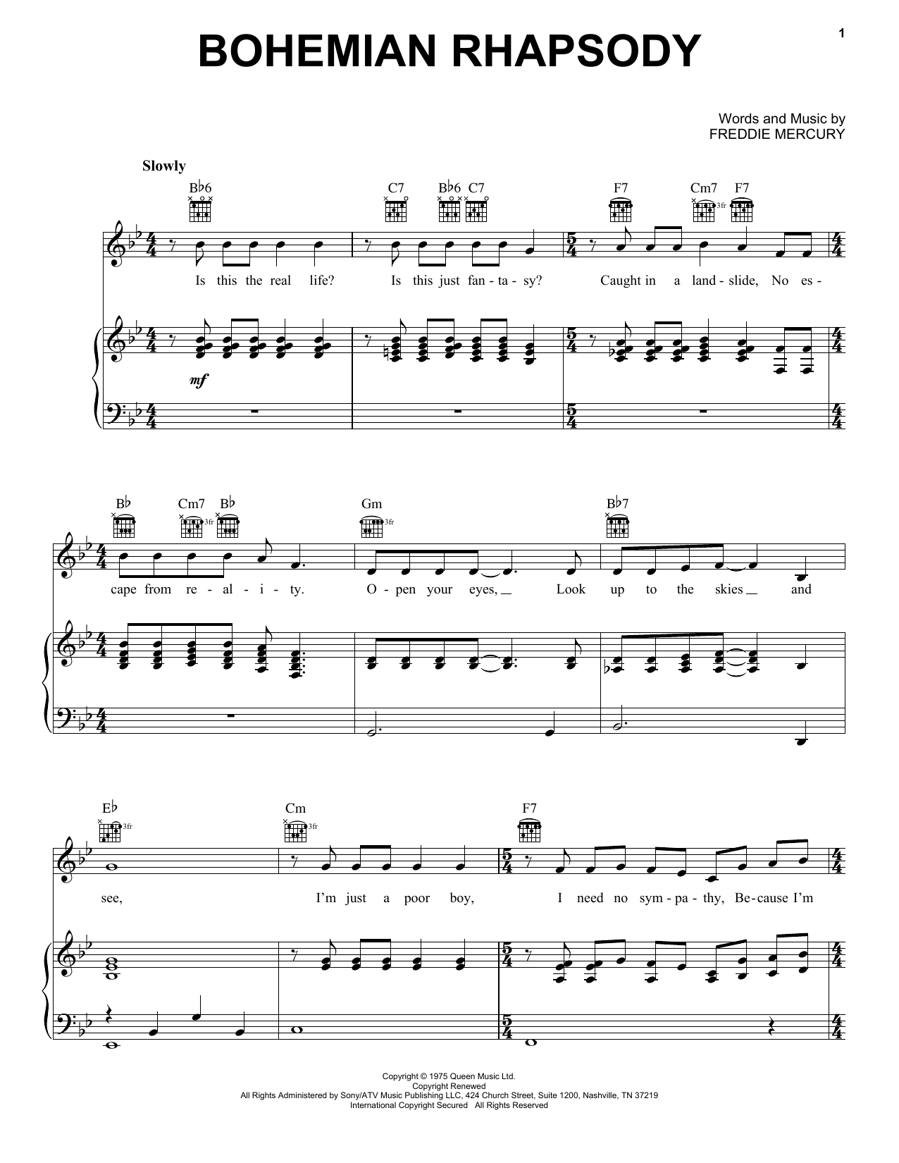 Preview Queen Bohemian Rhapsody Pop sheet music, notes and chords for Piano, Vocal & Guitar (Right-Hand Melody), SKU: 18119 sheet music, piano notes, chords, guitar tabs, score, transpose, transcribe, how to play, guide, download, learn, tutorial, progression, song, artist, awards, billboard, mtv, vh1, tour, single, album, release