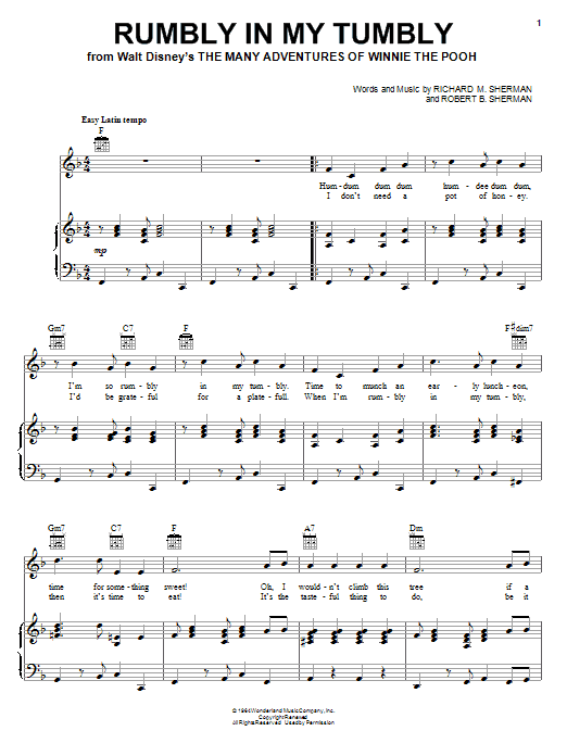 Preview Sherman Brothers Rumbly In My Tumbly Children sheet music, notes and chords for Piano, Vocal & Guitar (Right-Hand Melody), SKU: 18184 sheet music, piano notes, chords, guitar tabs, score, transpose, transcribe, how to play, guide, download, learn, tutorial, progression, song, artist, awards, billboard, mtv, vh1, tour, single, album, release