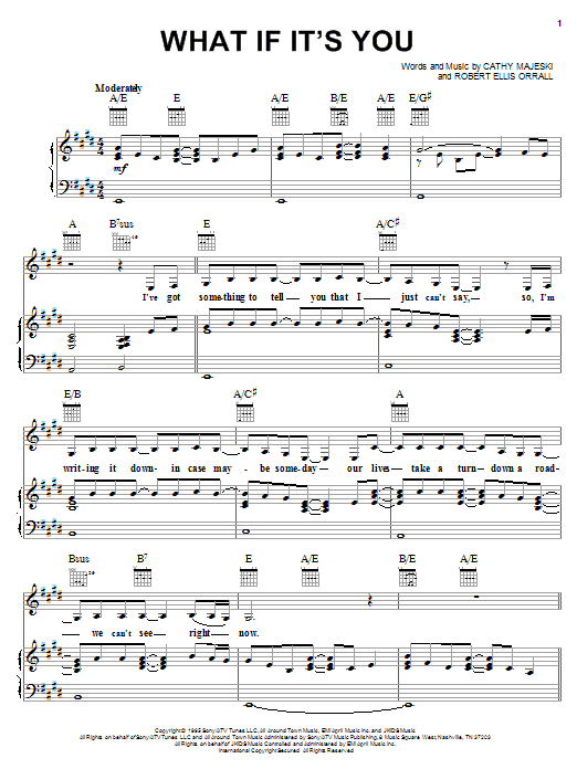 Preview Reba McEntire What If It's You Country sheet music, notes and chords for Piano, Vocal & Guitar (Right-Hand Melody), SKU: 18201 sheet music, piano notes, chords, guitar tabs, score, transpose, transcribe, how to play, guide, download, learn, tutorial, progression, song, artist, awards, billboard, mtv, vh1, tour, single, album, release