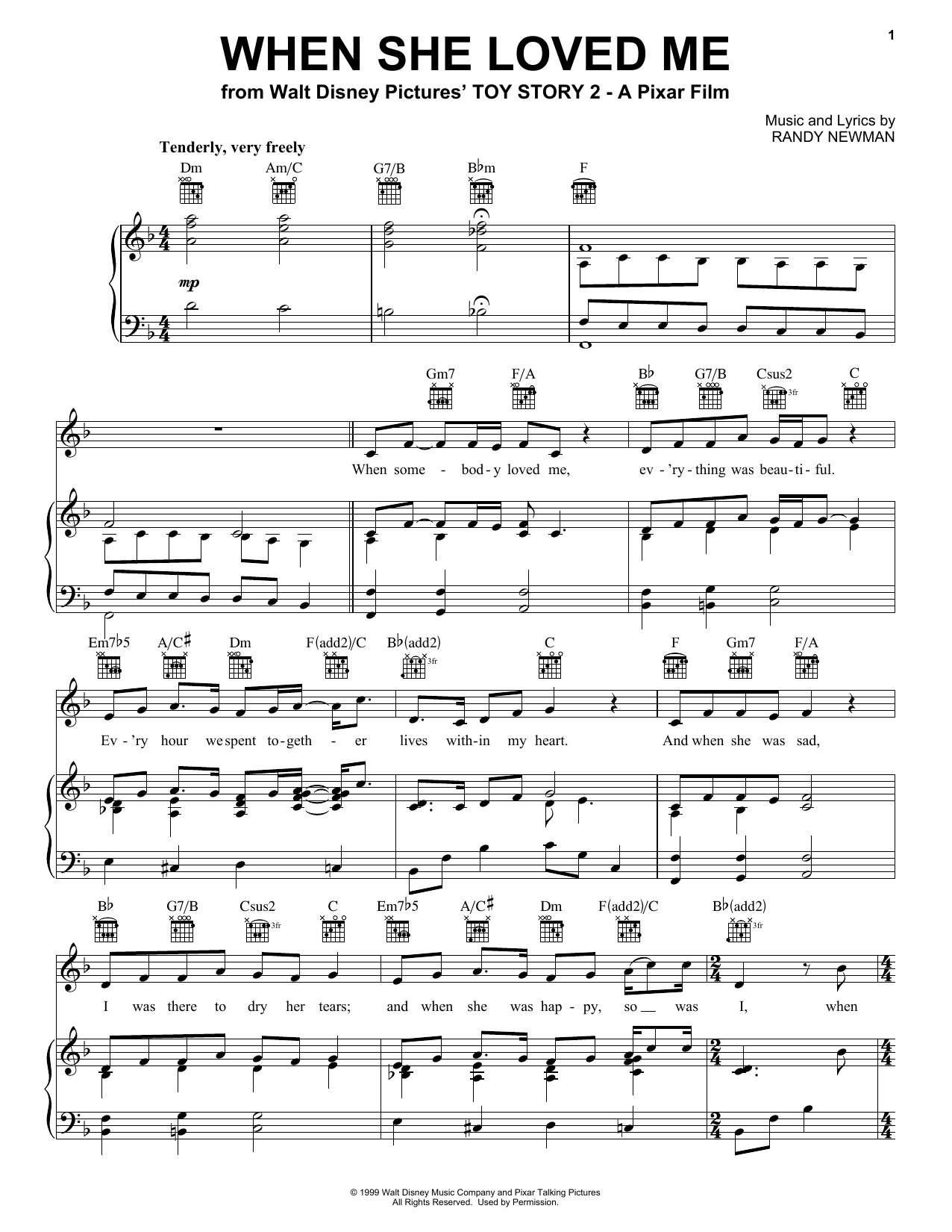 Preview Sarah McLachlan When She Loved Me Pop sheet music, notes and chords for Piano, Vocal & Guitar (Right-Hand Melody), SKU: 18225 sheet music, piano notes, chords, guitar tabs, score, transpose, transcribe, how to play, guide, download, learn, tutorial, progression, song, artist, awards, billboard, mtv, vh1, tour, single, album, release