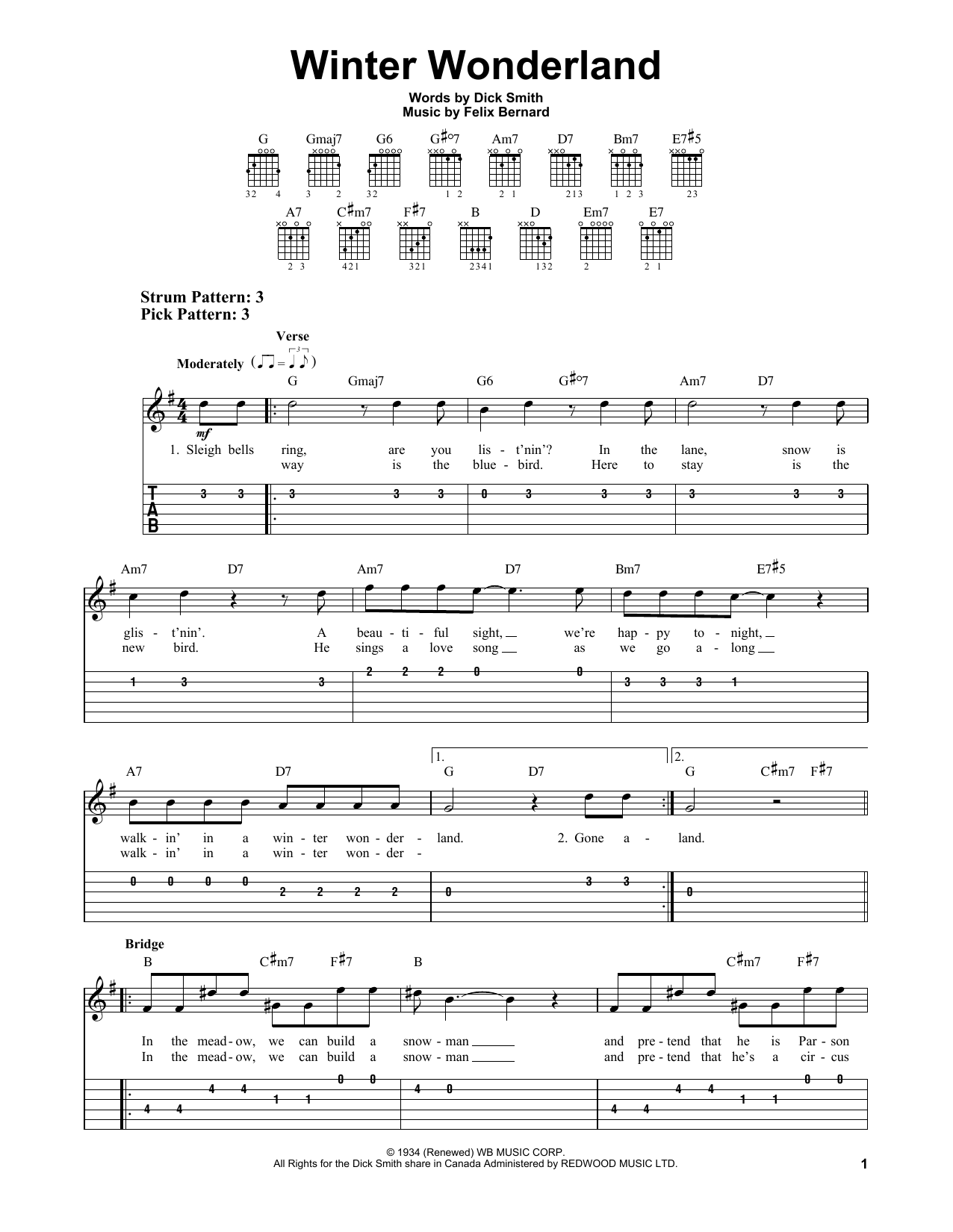 Preview Felix Bernard Winter Wonderland Winter sheet music, notes and chords for Easy Guitar Tab, SKU: 182354 sheet music, piano notes, chords, guitar tabs, score, transpose, transcribe, how to play, guide, download, learn, tutorial, progression, song, artist, awards, billboard, mtv, vh1, tour, single, album, release