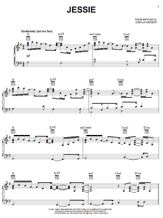 Preview Joshua Kadison Jessie Rock sheet music, notes and chords for Piano, Vocal & Guitar (Right-Hand Melody), SKU: 18270 sheet music, piano notes, chords, guitar tabs, score, transpose, transcribe, how to play, guide, download, learn, tutorial, progression, song, artist, awards, billboard, mtv, vh1, tour, single, album, release