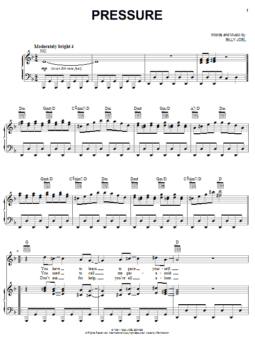 Preview Billy Joel Pressure Rock sheet music, notes and chords for Piano, Vocal & Guitar (Right-Hand Melody), SKU: 18310 sheet music, piano notes, chords, guitar tabs, score, transpose, transcribe, how to play, guide, download, learn, tutorial, progression, song, artist, awards, billboard, mtv, vh1, tour, single, album, release