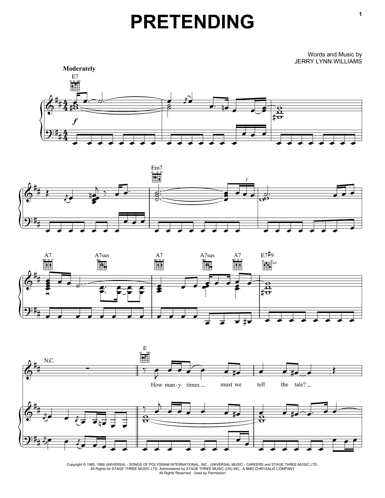 Preview Eric Clapton Pretending Pop sheet music, notes and chords for Piano, Vocal & Guitar (Right-Hand Melody), SKU: 18311 sheet music, piano notes, chords, guitar tabs, score, transpose, transcribe, how to play, guide, download, learn, tutorial, progression, song, artist, awards, billboard, mtv, vh1, tour, single, album, release