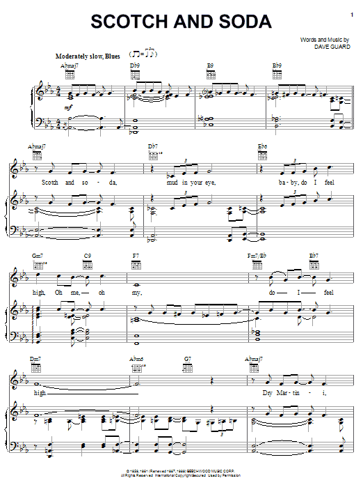 Preview The Kingston Trio Scotch And Soda Pop sheet music, notes and chords for Piano, Vocal & Guitar (Right-Hand Melody), SKU: 18316 sheet music, piano notes, chords, guitar tabs, score, transpose, transcribe, how to play, guide, download, learn, tutorial, progression, song, artist, awards, billboard, mtv, vh1, tour, single, album, release