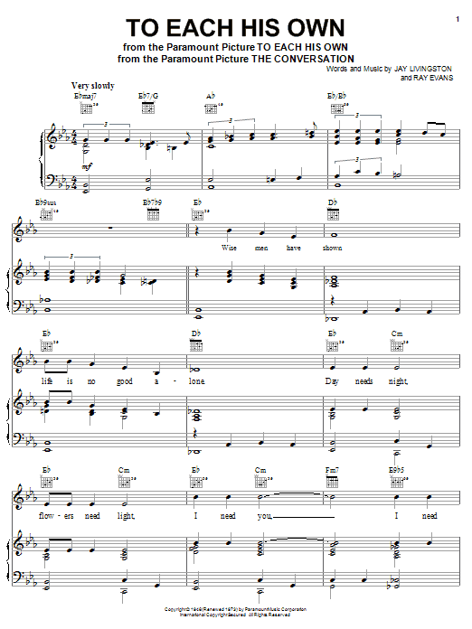 Preview Monty Alexander To Each His Own Pop sheet music, notes and chords for Piano, Vocal & Guitar (Right-Hand Melody), SKU: 18336 sheet music, piano notes, chords, guitar tabs, score, transpose, transcribe, how to play, guide, download, learn, tutorial, progression, song, artist, awards, billboard, mtv, vh1, tour, single, album, release