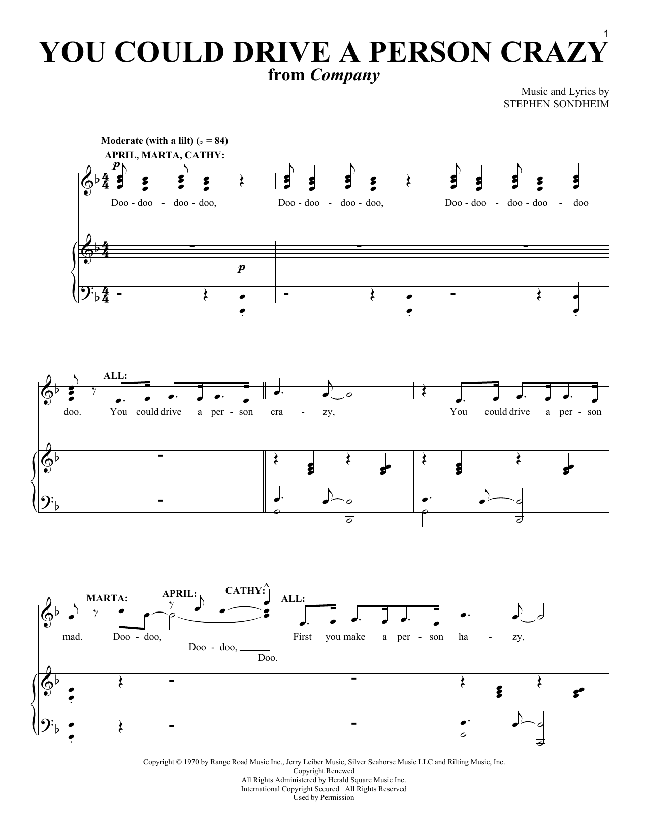 Preview Stephen Sondheim You Could Drive A Person Crazy Broadway sheet music, notes and chords for Piano & Vocal, SKU: 18351 sheet music, piano notes, chords, guitar tabs, score, transpose, transcribe, how to play, guide, download, learn, tutorial, progression, song, artist, awards, billboard, mtv, vh1, tour, single, album, release