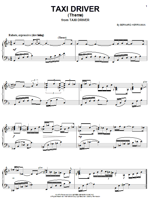 Preview Bernard Herrmann Taxi Driver (Theme) Film and TV sheet music, notes and chords for Piano, SKU: 18358 sheet music, piano notes, chords, guitar tabs, score, transpose, transcribe, how to play, guide, download, learn, tutorial, progression, song, artist, awards, billboard, mtv, vh1, tour, single, album, release