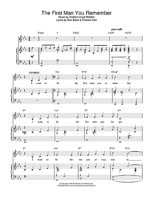 Preview Andrew Lloyd Webber The First Man You Remember (from Aspects Of Love) Musicals sheet music, notes and chords for Piano, SKU: 18373 sheet music, piano notes, chords, guitar tabs, score, transpose, transcribe, how to play, guide, download, learn, tutorial, progression, song, artist, awards, billboard, mtv, vh1, tour, single, album, release