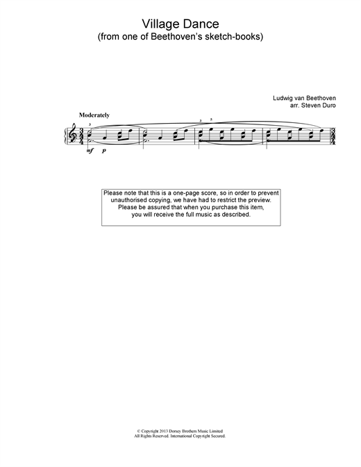 Preview Ludwig van Beethoven Village Dance Classical sheet music, notes and chords for Piano, SKU: 18410 sheet music, piano notes, chords, guitar tabs, score, transpose, transcribe, how to play, guide, download, learn, tutorial, progression, song, artist, awards, billboard, mtv, vh1, tour, single, album, release