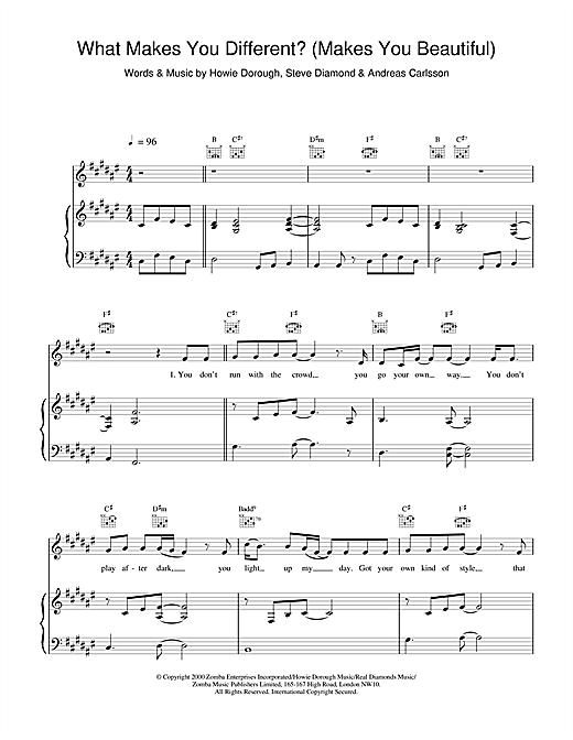 Preview Backstreet Boys What Makes You Different? (Makes You Beautiful) Pop sheet music, notes and chords for Piano, Vocal & Guitar, SKU: 18419 sheet music, piano notes, chords, guitar tabs, score, transpose, transcribe, how to play, guide, download, learn, tutorial, progression, song, artist, awards, billboard, mtv, vh1, tour, single, album, release
