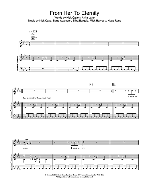 Preview Nick Cave From Her To Eternity Pop sheet music, notes and chords for Piano, Vocal & Guitar, SKU: 18436 sheet music, piano notes, chords, guitar tabs, score, transpose, transcribe, how to play, guide, download, learn, tutorial, progression, song, artist, awards, billboard, mtv, vh1, tour, single, album, release