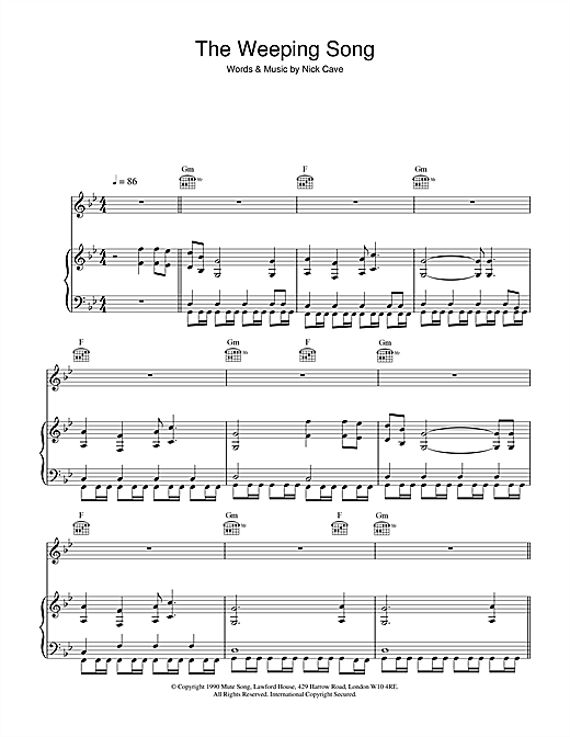 Preview Nick Cave The Weeping Song Pop sheet music, notes and chords for Piano, Vocal & Guitar, SKU: 18450 sheet music, piano notes, chords, guitar tabs, score, transpose, transcribe, how to play, guide, download, learn, tutorial, progression, song, artist, awards, billboard, mtv, vh1, tour, single, album, release