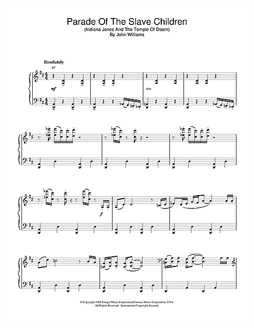 Preview John Williams Parade Of The Slave Children (from Indiana Jones And The Temple Of Doom) Film and TV sheet music, notes and chords for Piano, SKU: 18490 sheet music, piano notes, chords, guitar tabs, score, transpose, transcribe, how to play, guide, download, learn, tutorial, progression, song, artist, awards, billboard, mtv, vh1, tour, single, album, release