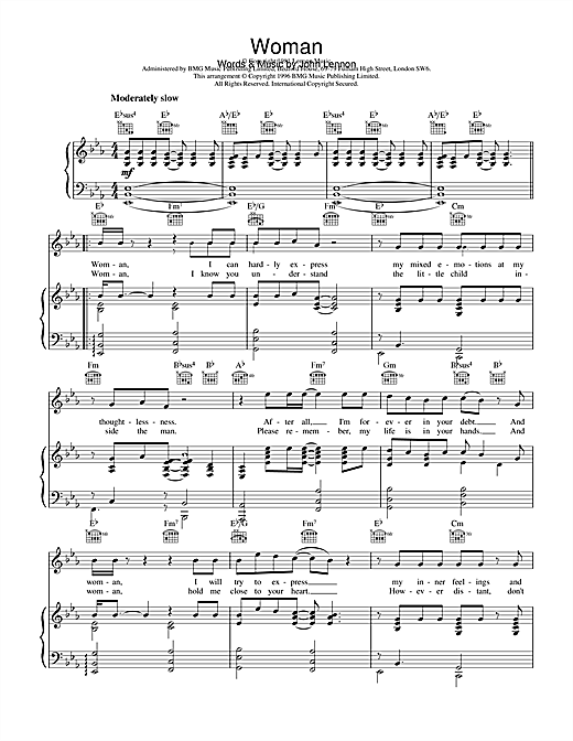 Preview John Lennon Woman Rock sheet music, notes and chords for Piano, Vocal & Guitar (Right-Hand Melody), SKU: 18526 sheet music, piano notes, chords, guitar tabs, score, transpose, transcribe, how to play, guide, download, learn, tutorial, progression, song, artist, awards, billboard, mtv, vh1, tour, single, album, release