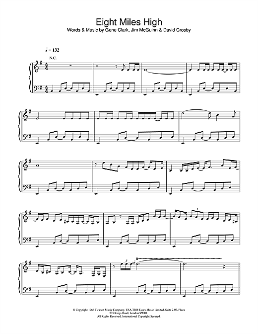 Preview The Byrds Eight Miles High Rock sheet music, notes and chords for Piano, Vocal & Guitar, SKU: 18527 sheet music, piano notes, chords, guitar tabs, score, transpose, transcribe, how to play, guide, download, learn, tutorial, progression, song, artist, awards, billboard, mtv, vh1, tour, single, album, release