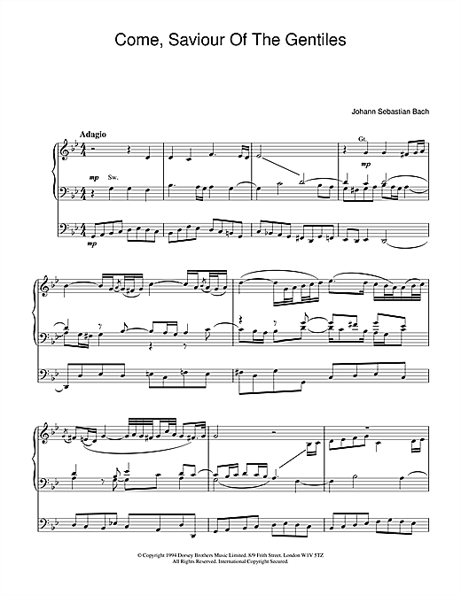 Preview Johann Sebastian Bach Come, Saviour Of The Gentiles Classical sheet music, notes and chords for Organ, SKU: 18535 sheet music, piano notes, chords, guitar tabs, score, transpose, transcribe, how to play, guide, download, learn, tutorial, progression, song, artist, awards, billboard, mtv, vh1, tour, single, album, release