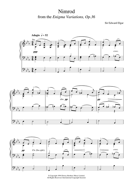 Preview Edward Elgar Nimrod (from Enigma Variations Op.36) Classical sheet music, notes and chords for Organ, SKU: 18540 sheet music, piano notes, chords, guitar tabs, score, transpose, transcribe, how to play, guide, download, learn, tutorial, progression, song, artist, awards, billboard, mtv, vh1, tour, single, album, release
