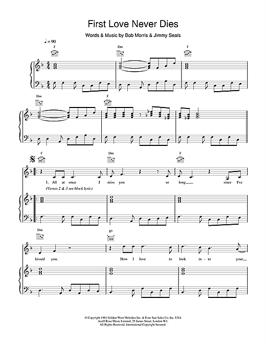 Preview Scott Walker First Love Never Dies Rock sheet music, notes and chords for Piano, Vocal & Guitar, SKU: 18555 sheet music, piano notes, chords, guitar tabs, score, transpose, transcribe, how to play, guide, download, learn, tutorial, progression, song, artist, awards, billboard, mtv, vh1, tour, single, album, release