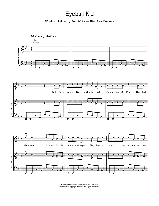 Preview Tom Waits Eyeball Kid Rock sheet music, notes and chords for Piano, Vocal & Guitar (Right-Hand Melody), SKU: 18558 sheet music, piano notes, chords, guitar tabs, score, transpose, transcribe, how to play, guide, download, learn, tutorial, progression, song, artist, awards, billboard, mtv, vh1, tour, single, album, release